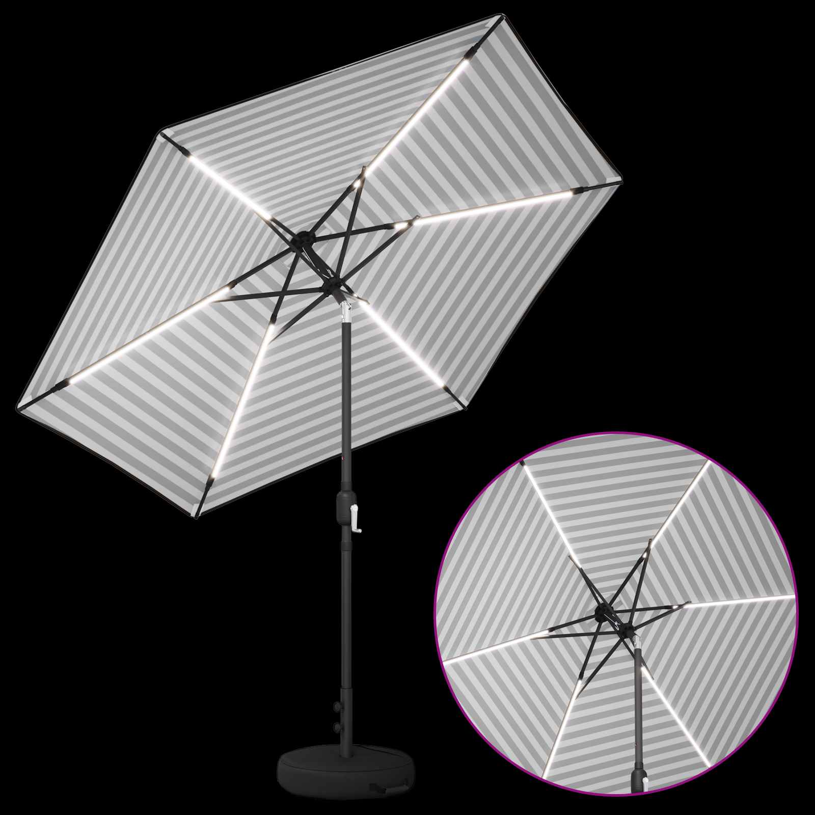vidaXL Parasol ogrodowy z oświetleniem LED i podstawą 270 x 270 cm