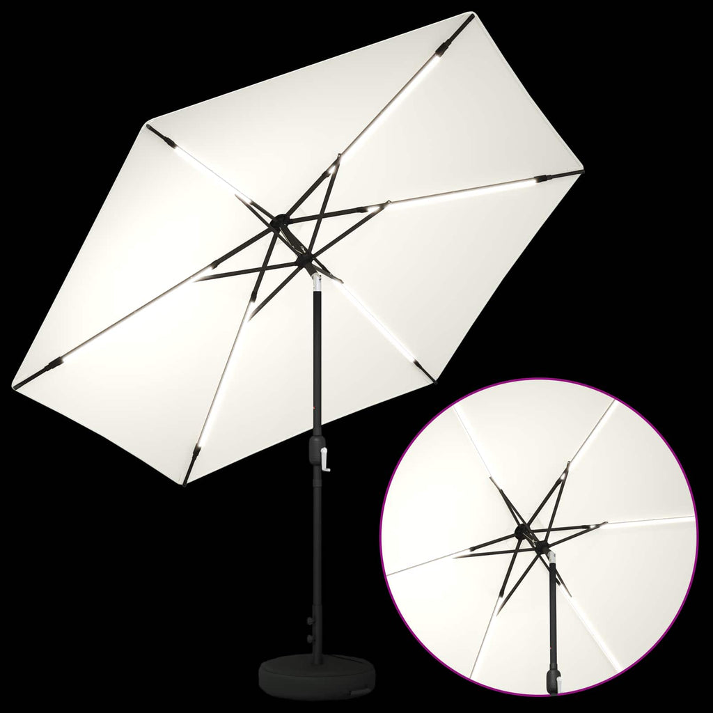 vidaXL Parasol ogrodowy z oświetleniem LED i podstawą 300 x 300 cm