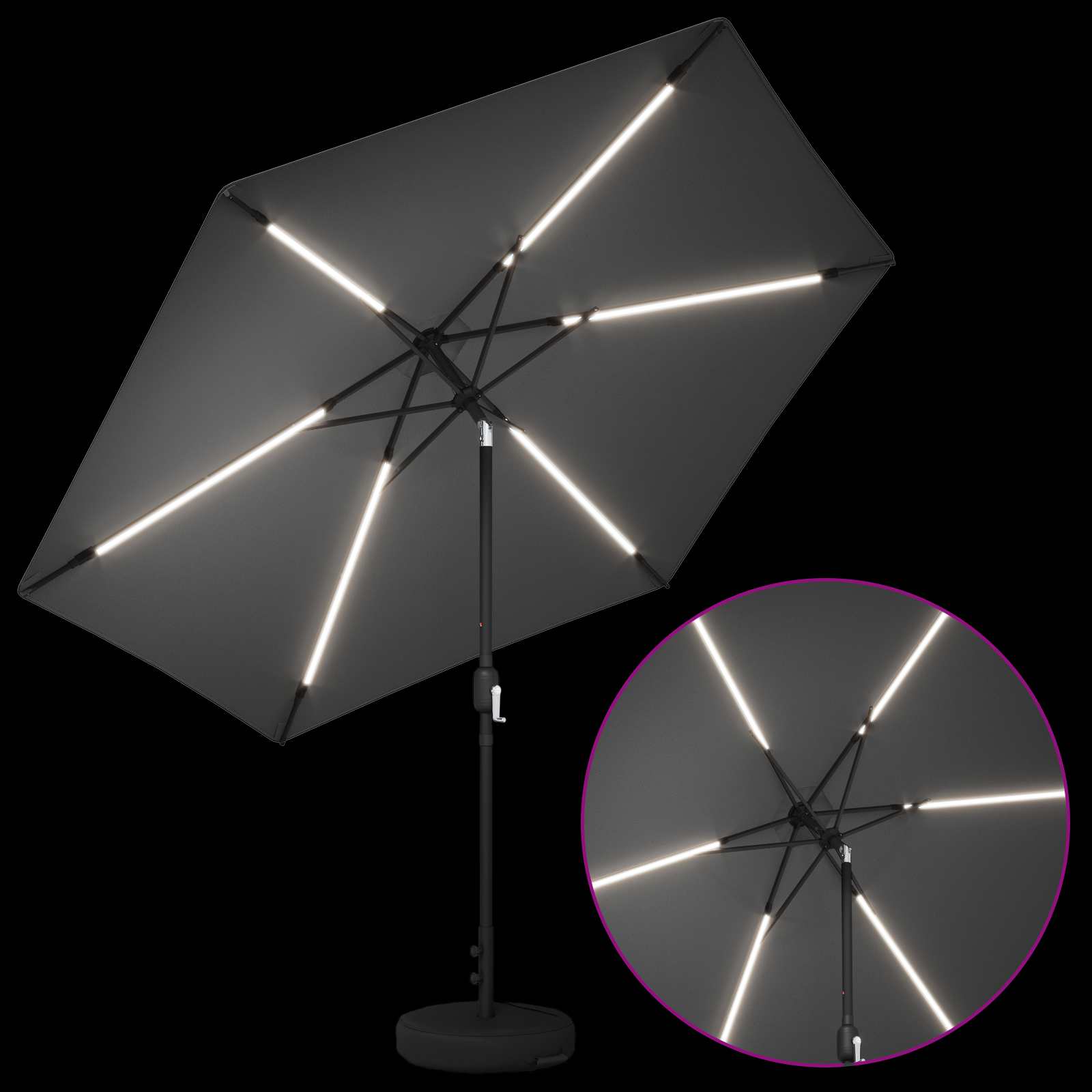 vidaXL Parasol ogrodowy z oświetleniem LED i podstawą 300 x 300 cm