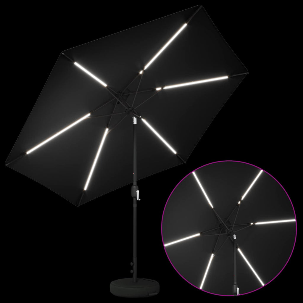 vidaXL Parasol ogrodowy z oświetleniem LED i podstawą 300 x 300 cm