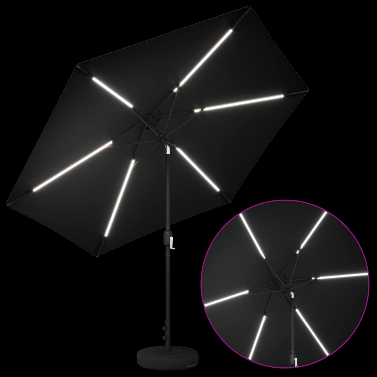vidaXL Parasol ogrodowy z oświetleniem LED i podstawą 300 x 300 cm
