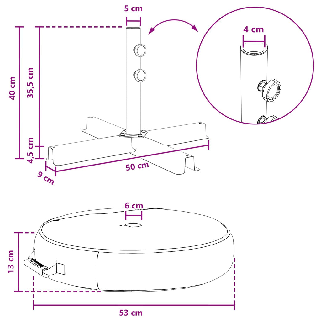 vidaXL Podstawa do parasola na patio 50 x 50 cm Stal Czarny