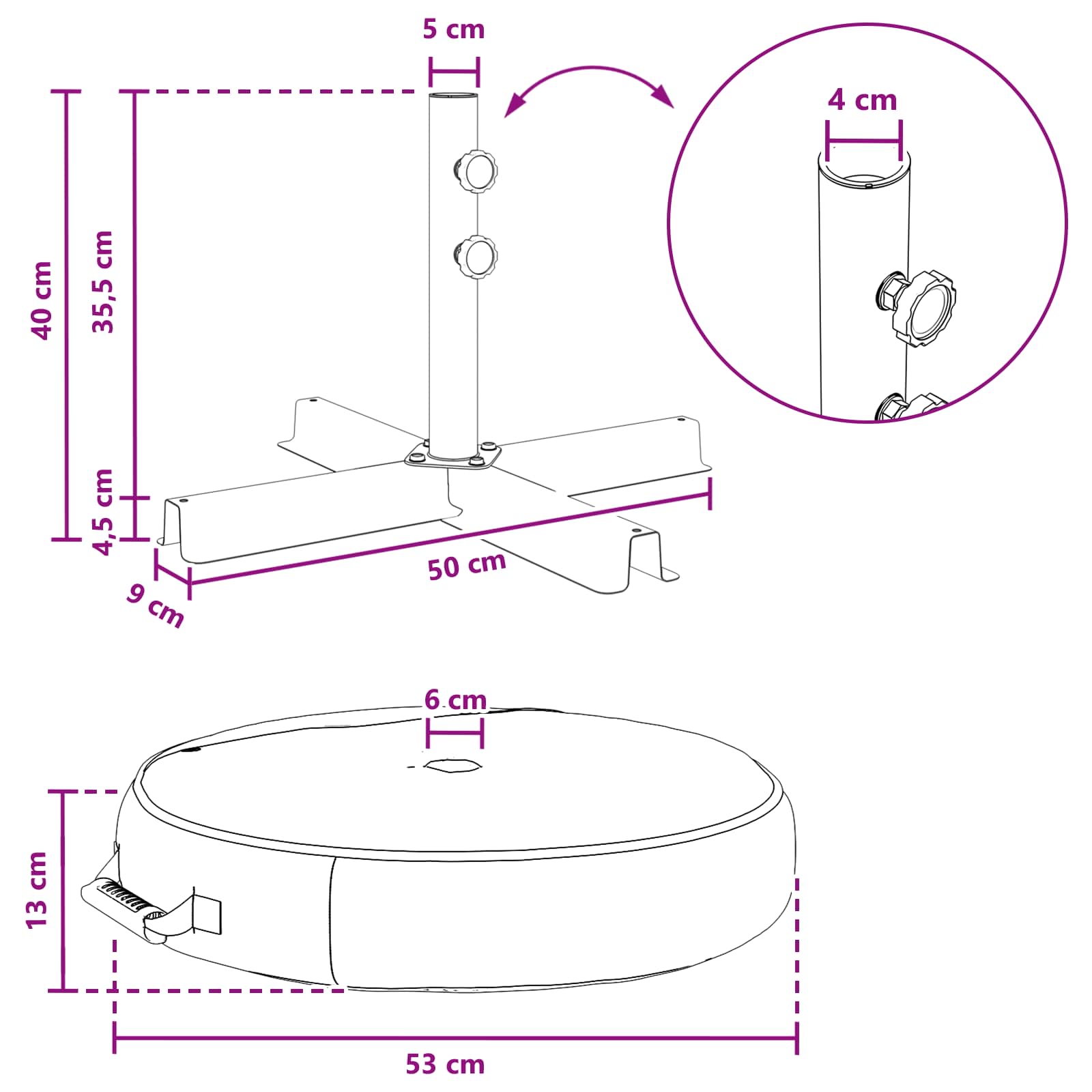 vidaXL Podstawa do parasola na patio 50 x 50 cm Stal Czarny