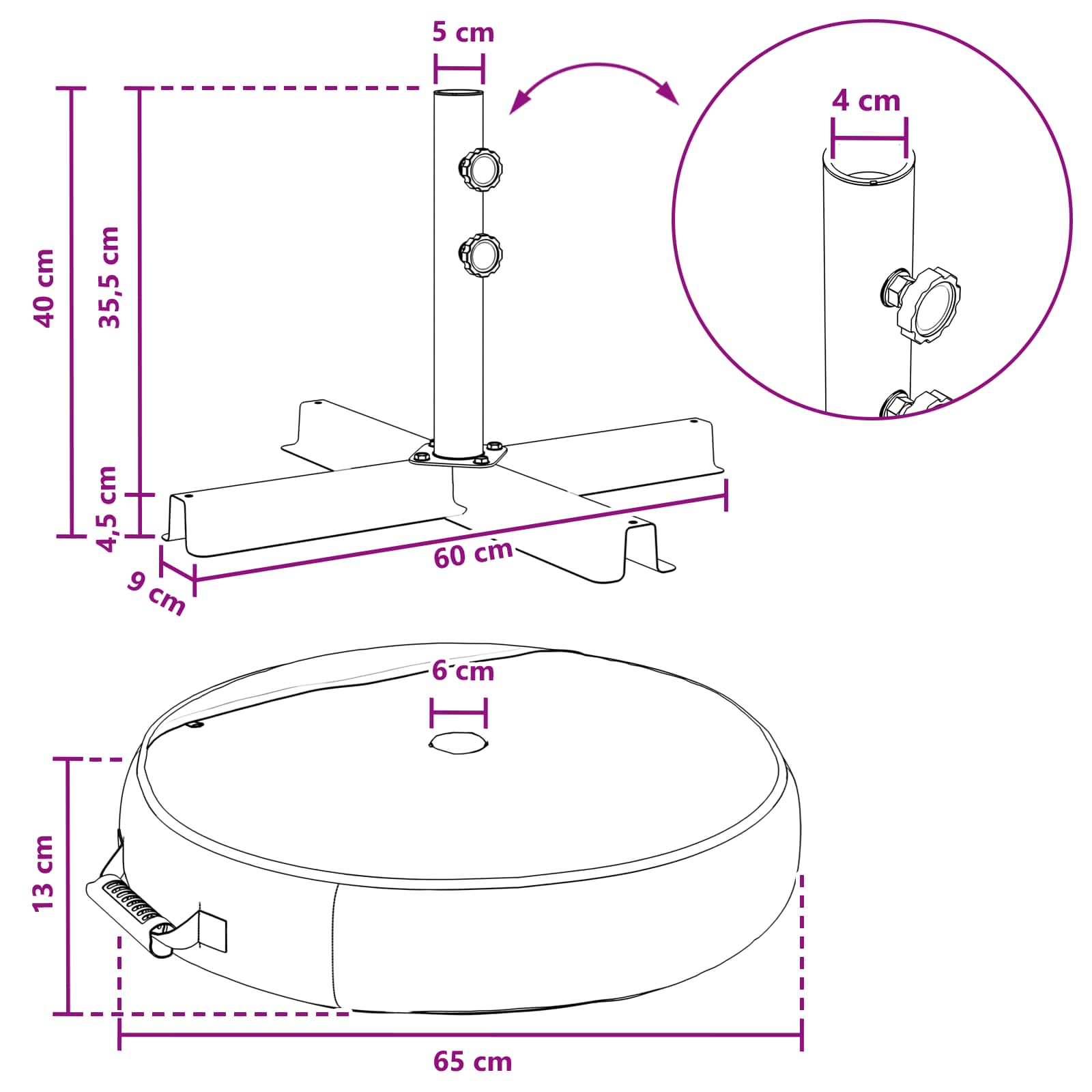 vidaXL Podstawa do parasola na patio 60 x 60 cm Stal Czarny