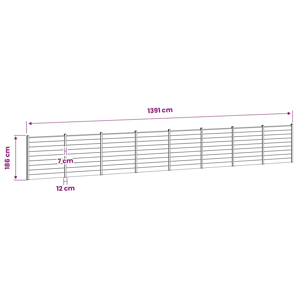 vidaXL Zestaw ogrodzeniowy 1391 x 186 cm WPC i aluminium Szary
