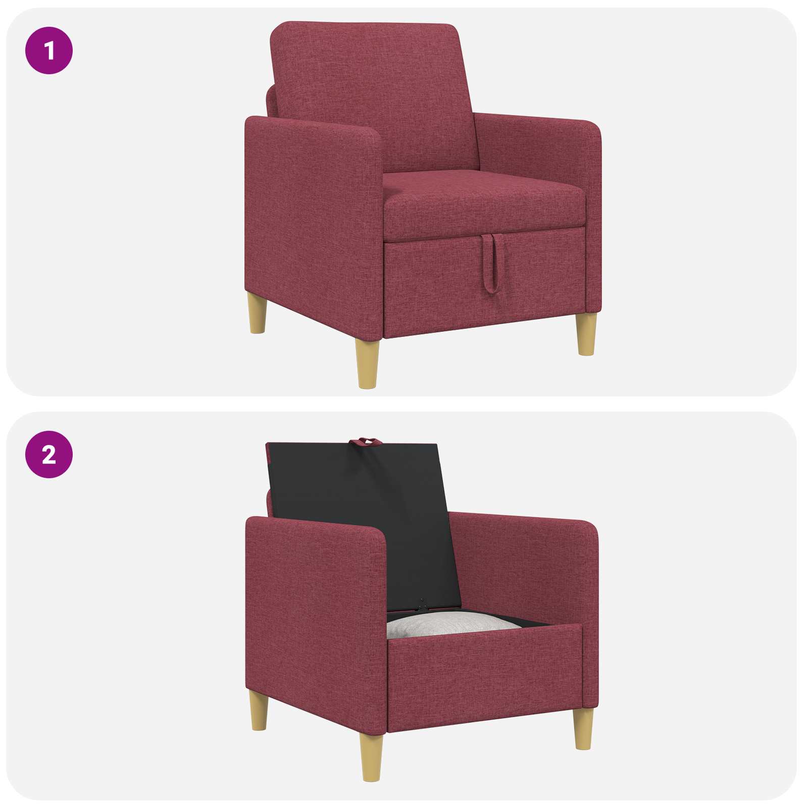 vidaXL Sofa z miejscem do przechowywania Czerwone wino 72 x 78 x 87 cm