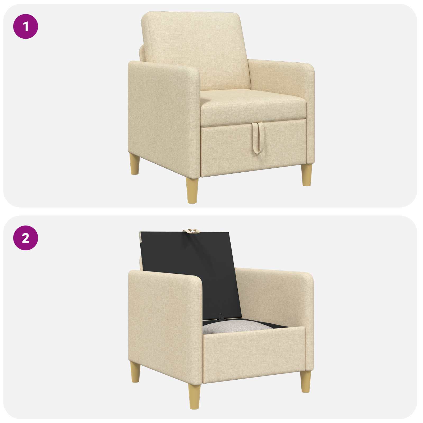 vidaXL Sofa z miejscem do przechowywania kremowy 72 x 78 x 87 cm