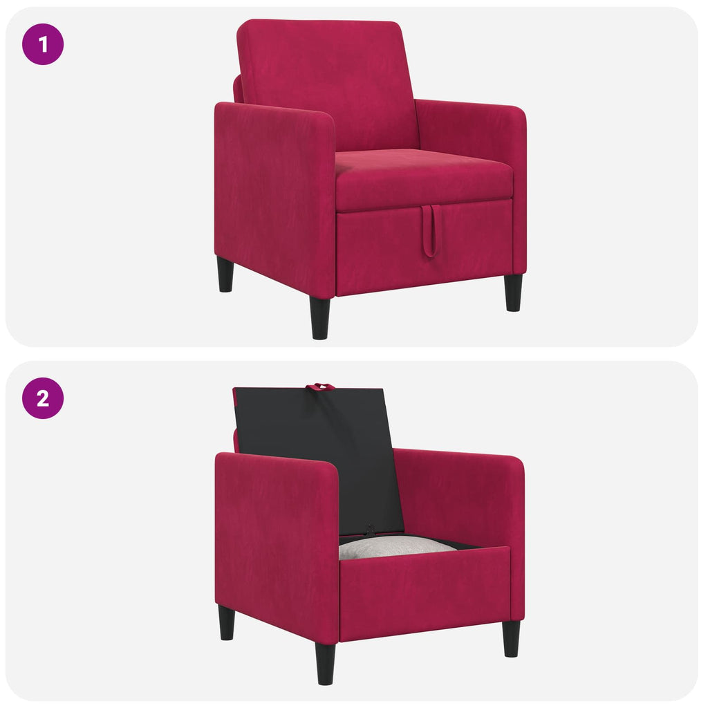 vidaXL Sofa z miejscem do przechowywania Czerwone wino 72 x 78 x 87 cm