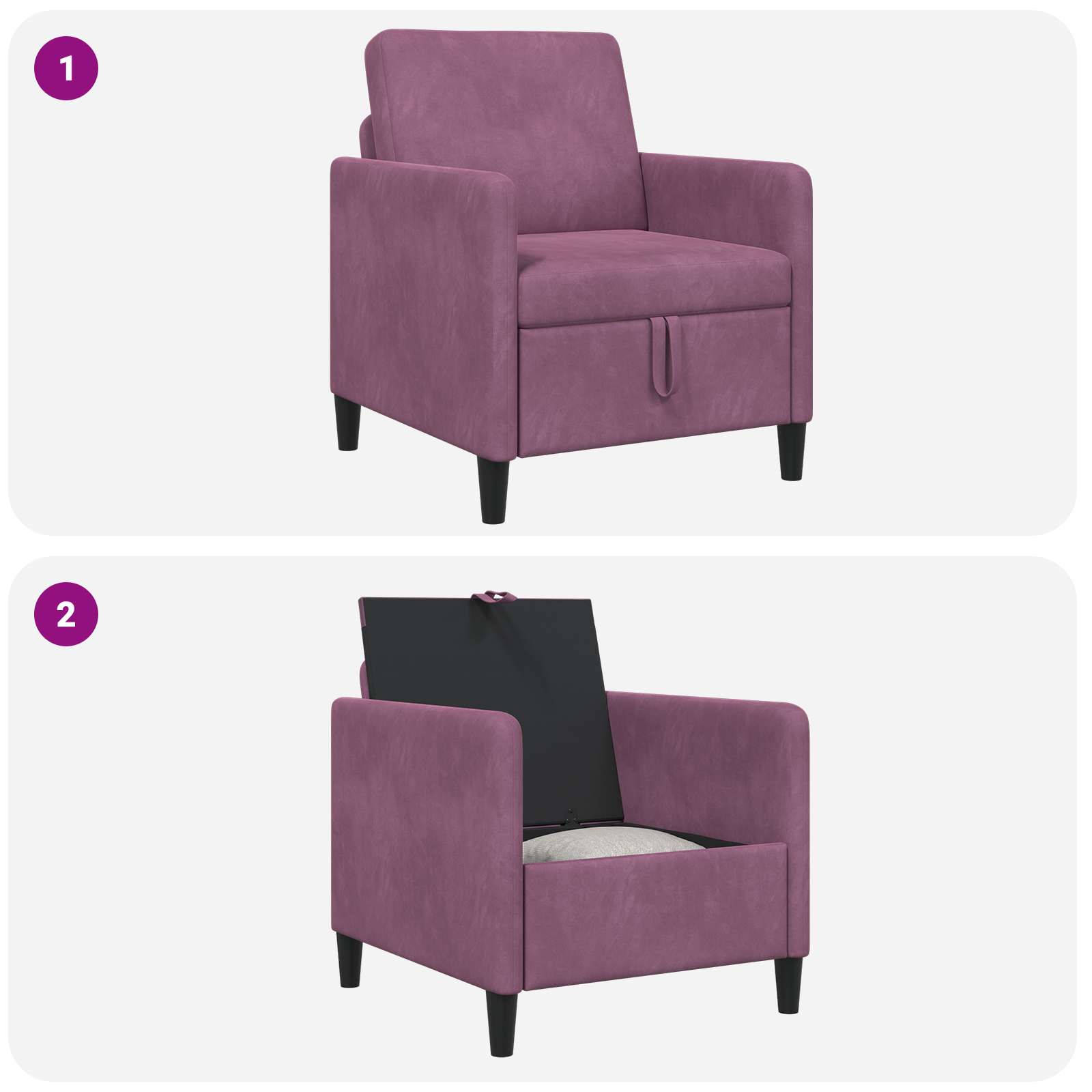 vidaXL Sofa z miejscem do przechowywania Fioletowy 72 x 78 x 87 cm