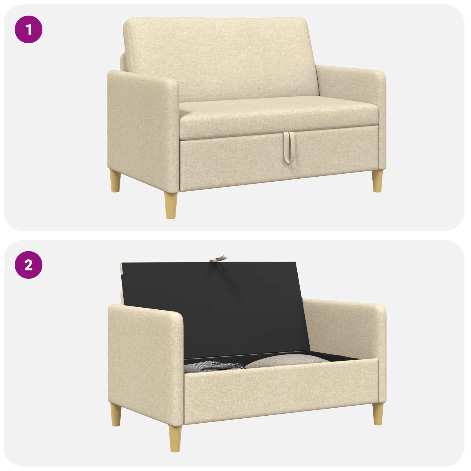 vidaXL Sofa z miejscem do przechowywania kremowy 122 x 78 x 87 cm