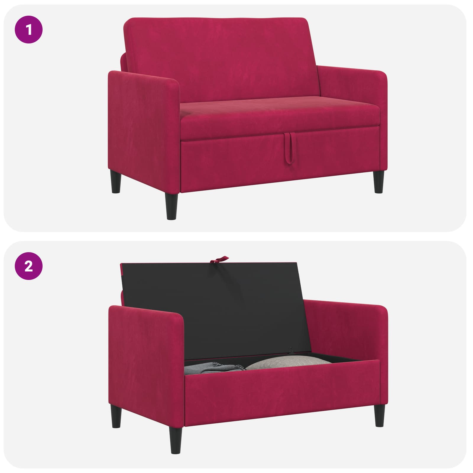 vidaXL Sofa z miejscem do przechowywania Czerwone wino Poliester