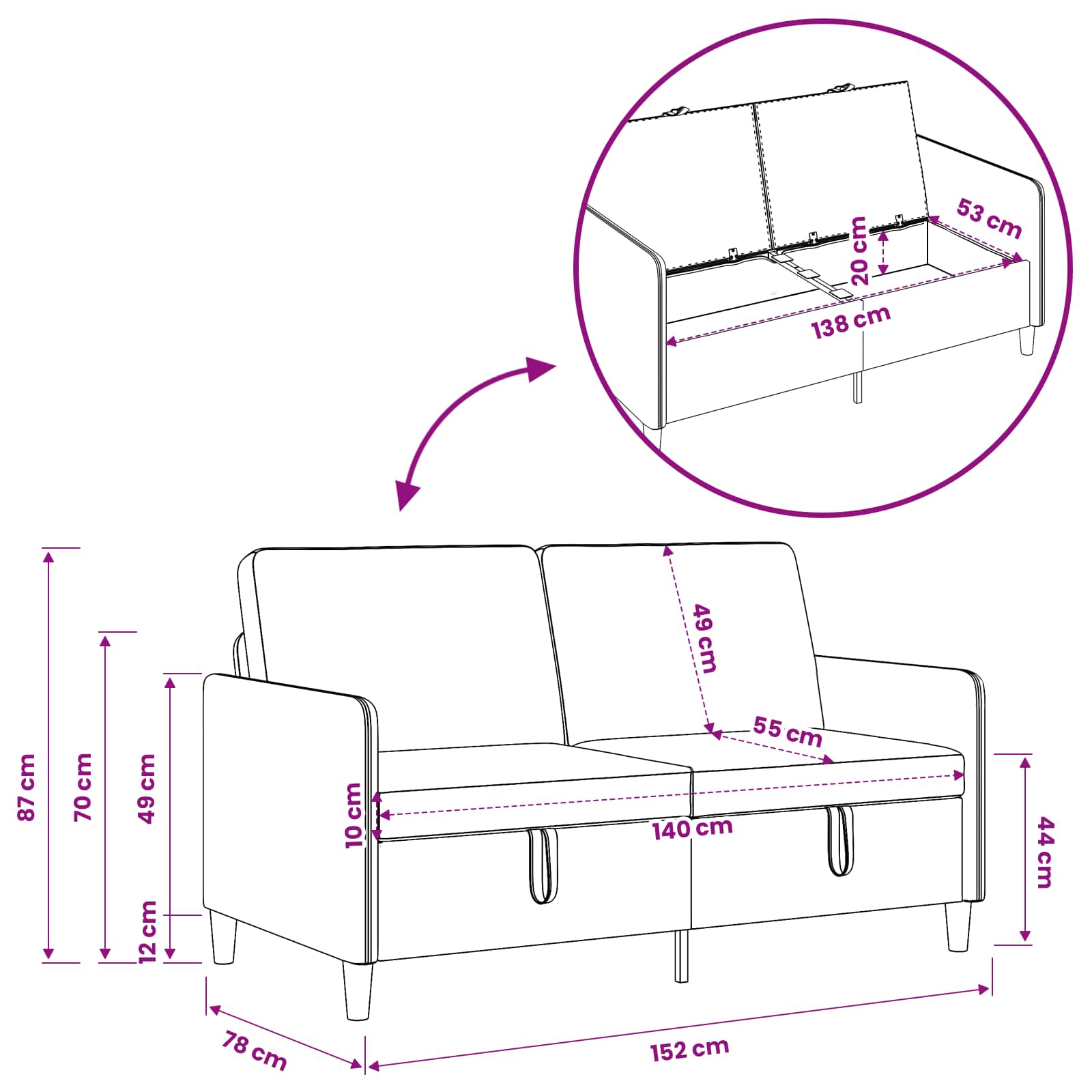 vidaXL Sofa z miejscem do przechowywania ciemnoszary 152 x 78 x 87 cm