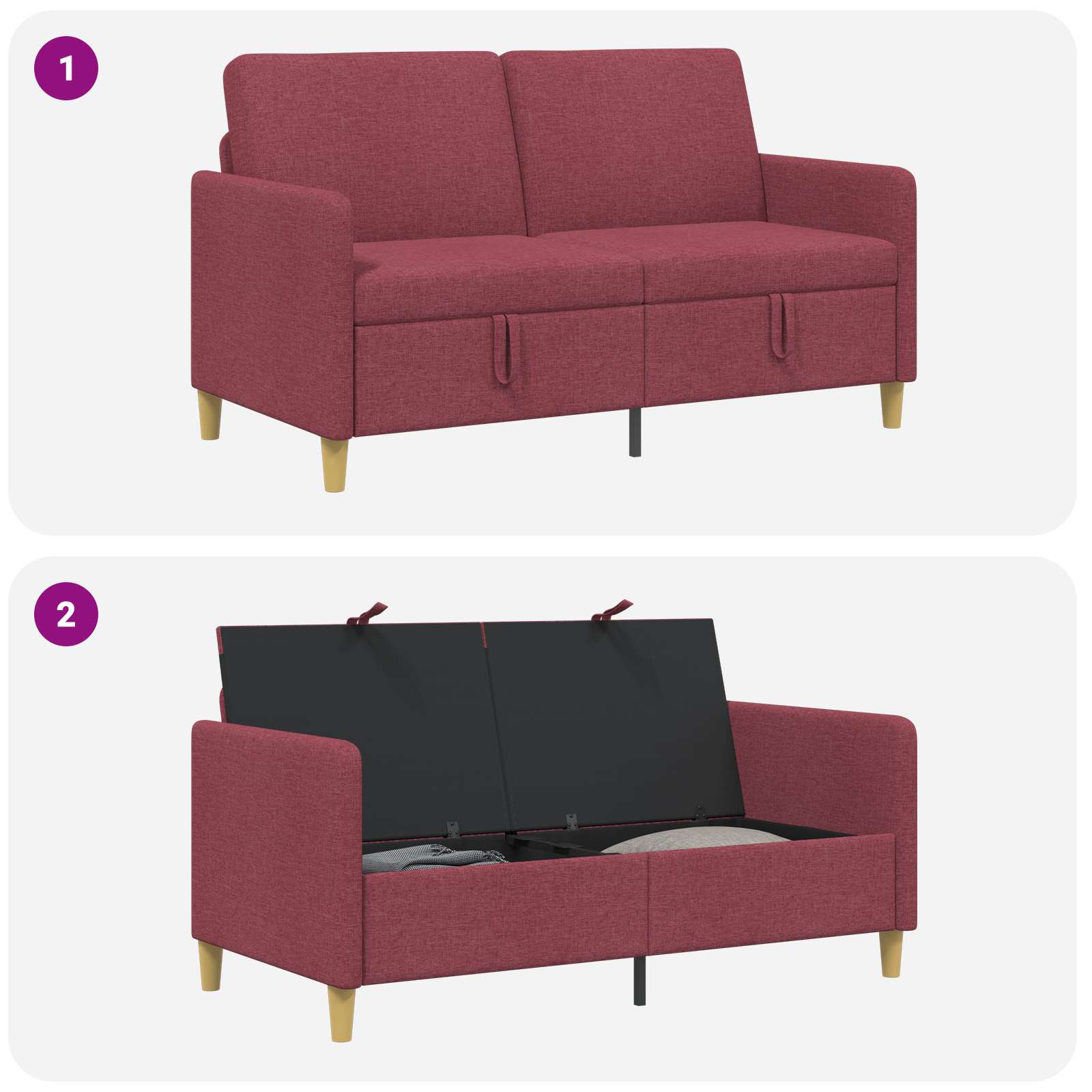 vidaXL Sofa z miejscem do przechowywania Czerwone wino