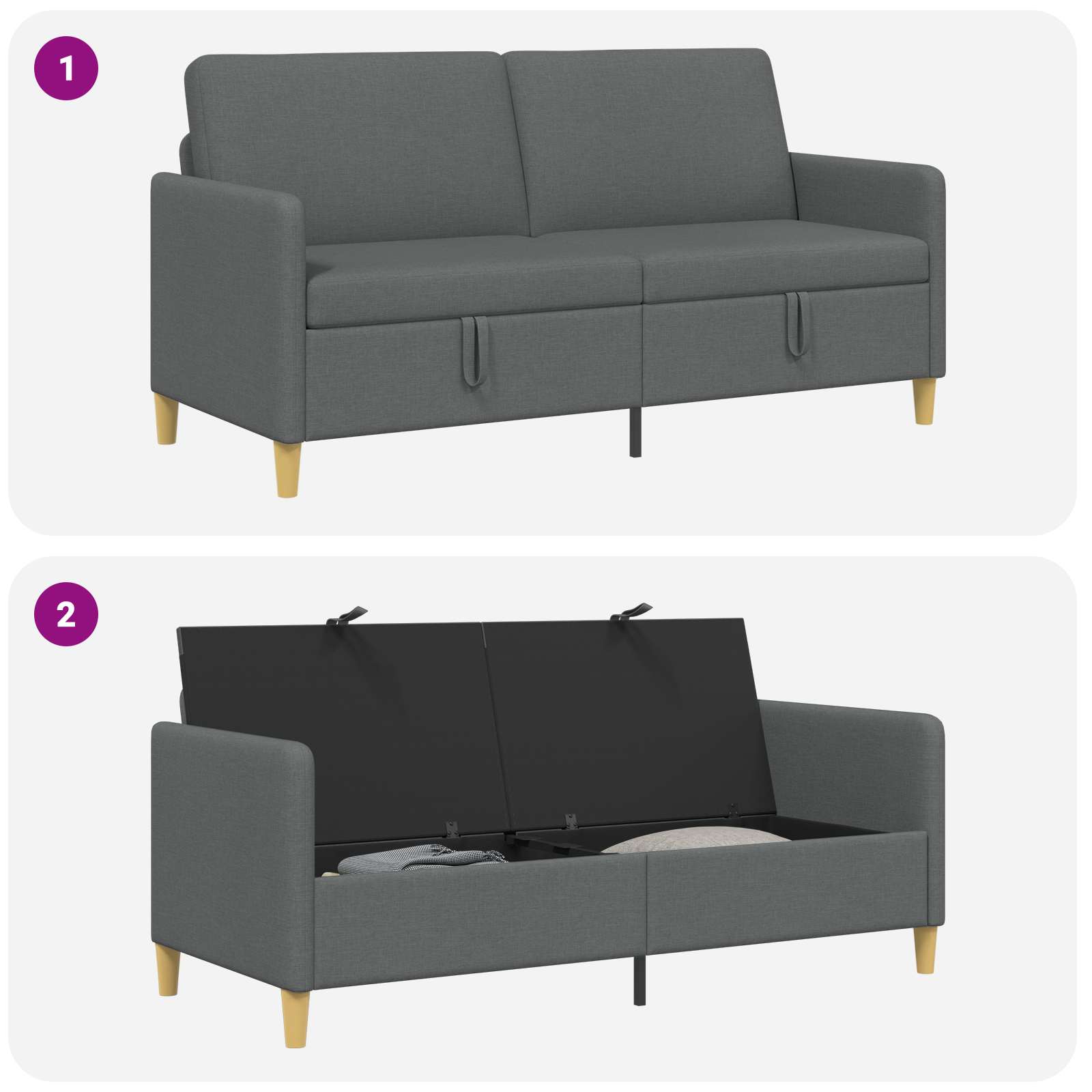 vidaXL Sofa z miejscem do przechowywania ciemnoszary 172 x 78 x 87 cm