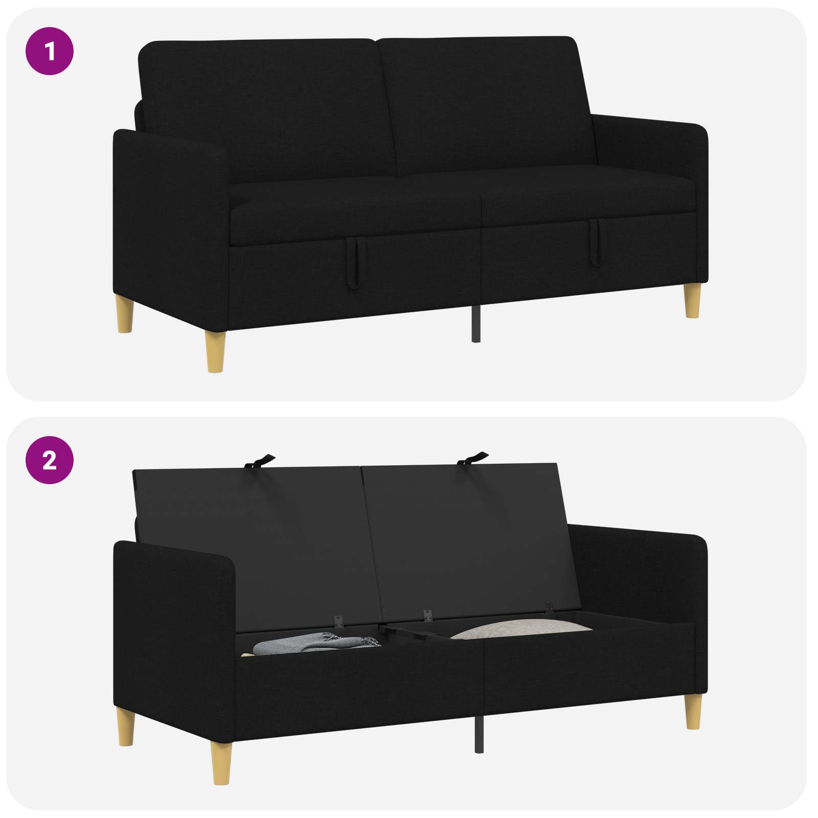 vidaXL Sofa z miejscem do przechowywania Czarny 172 x 78 x 87 cm