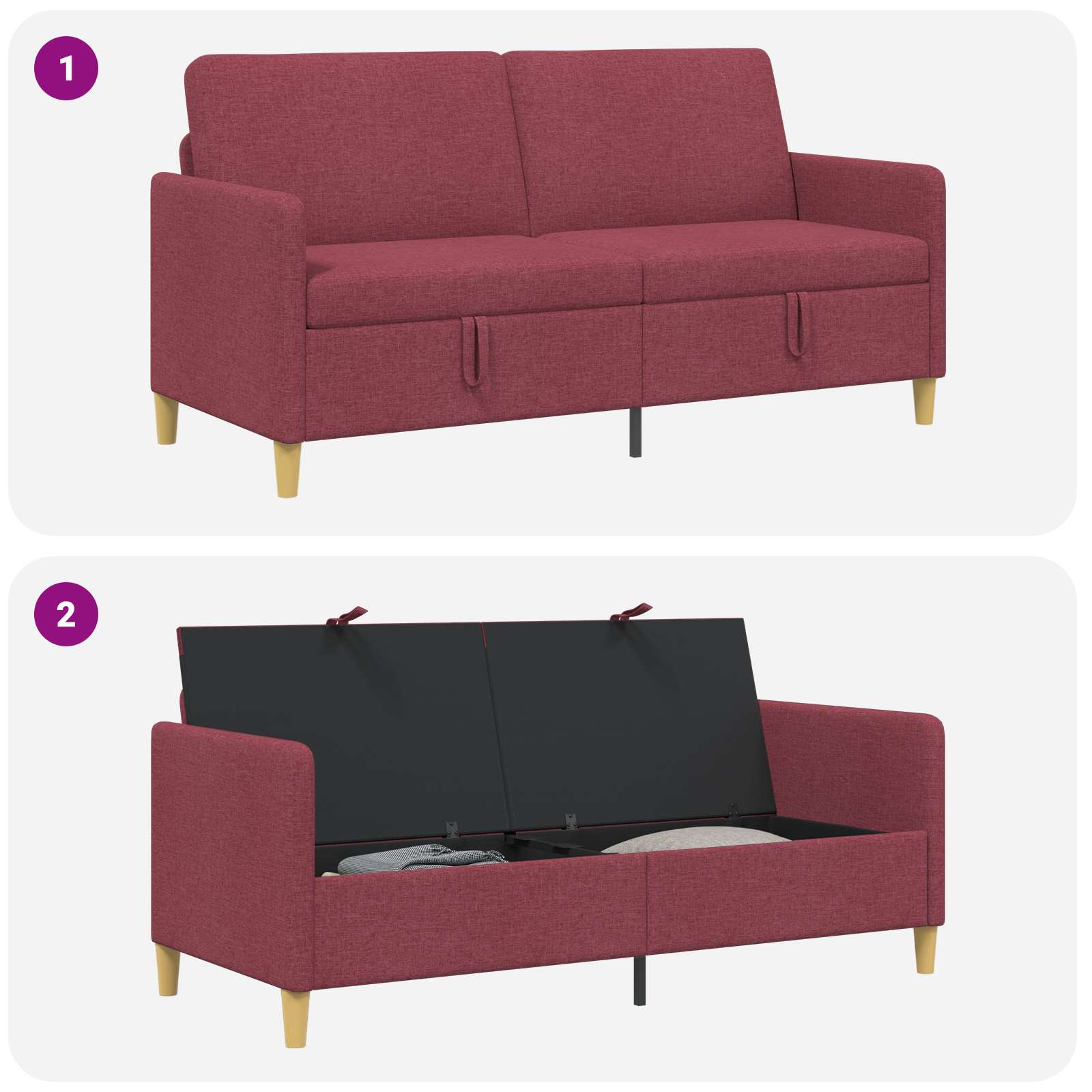 vidaXL Sofa z miejscem do przechowywania Czerwone wino