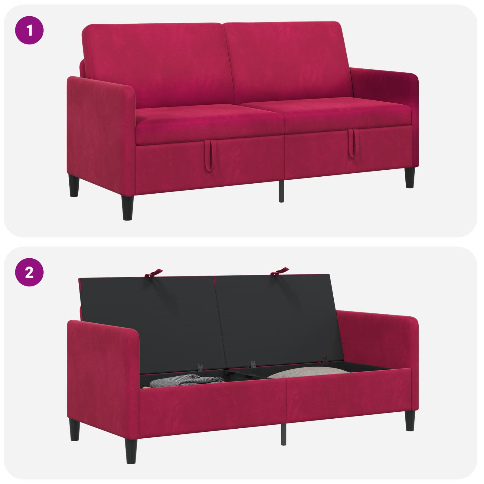 vidaXL Sofa z miejscem do przechowywania Czerwone wino Poliester