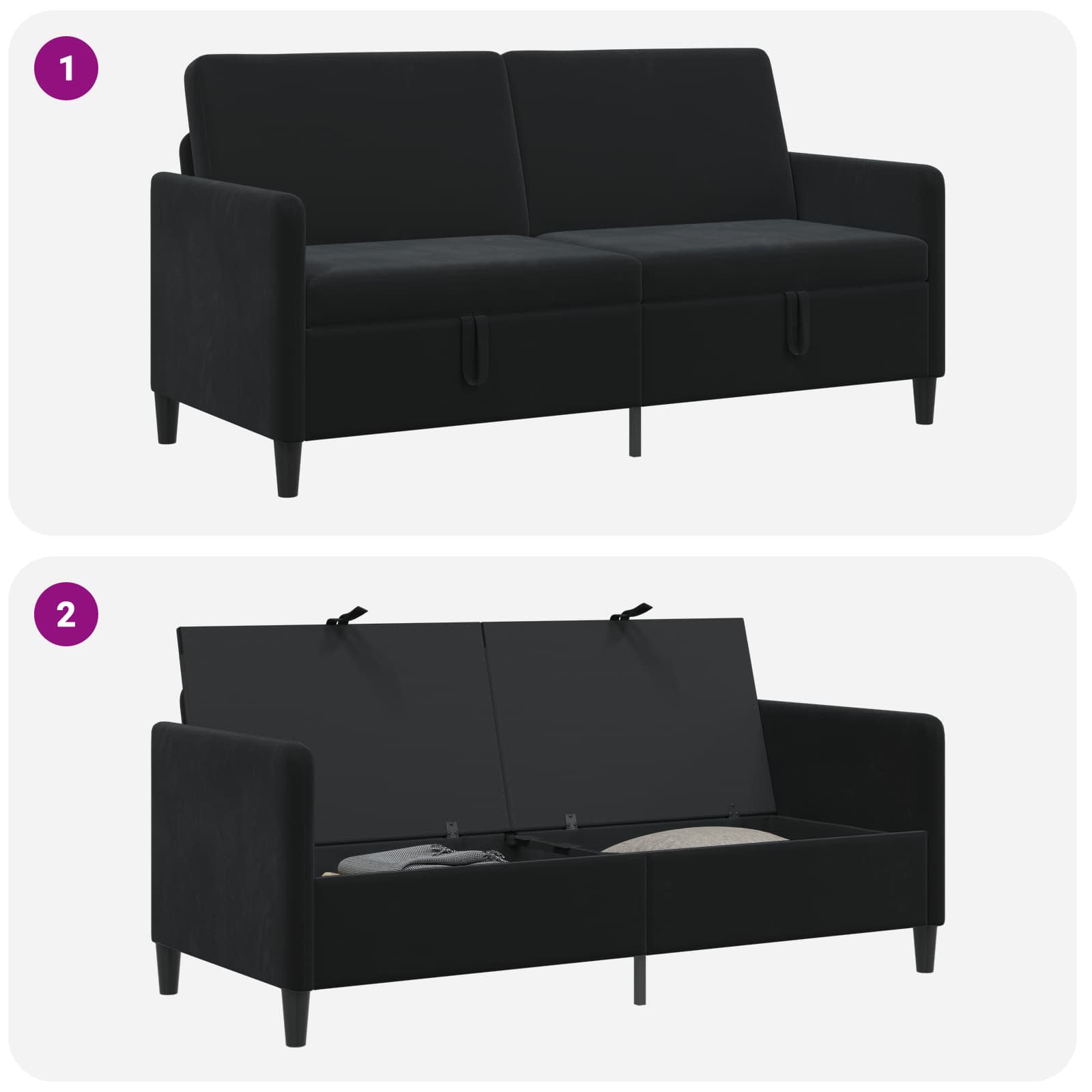 vidaXL Sofa z miejscem do przechowywania Czarny 172 x 78 x 87 cm