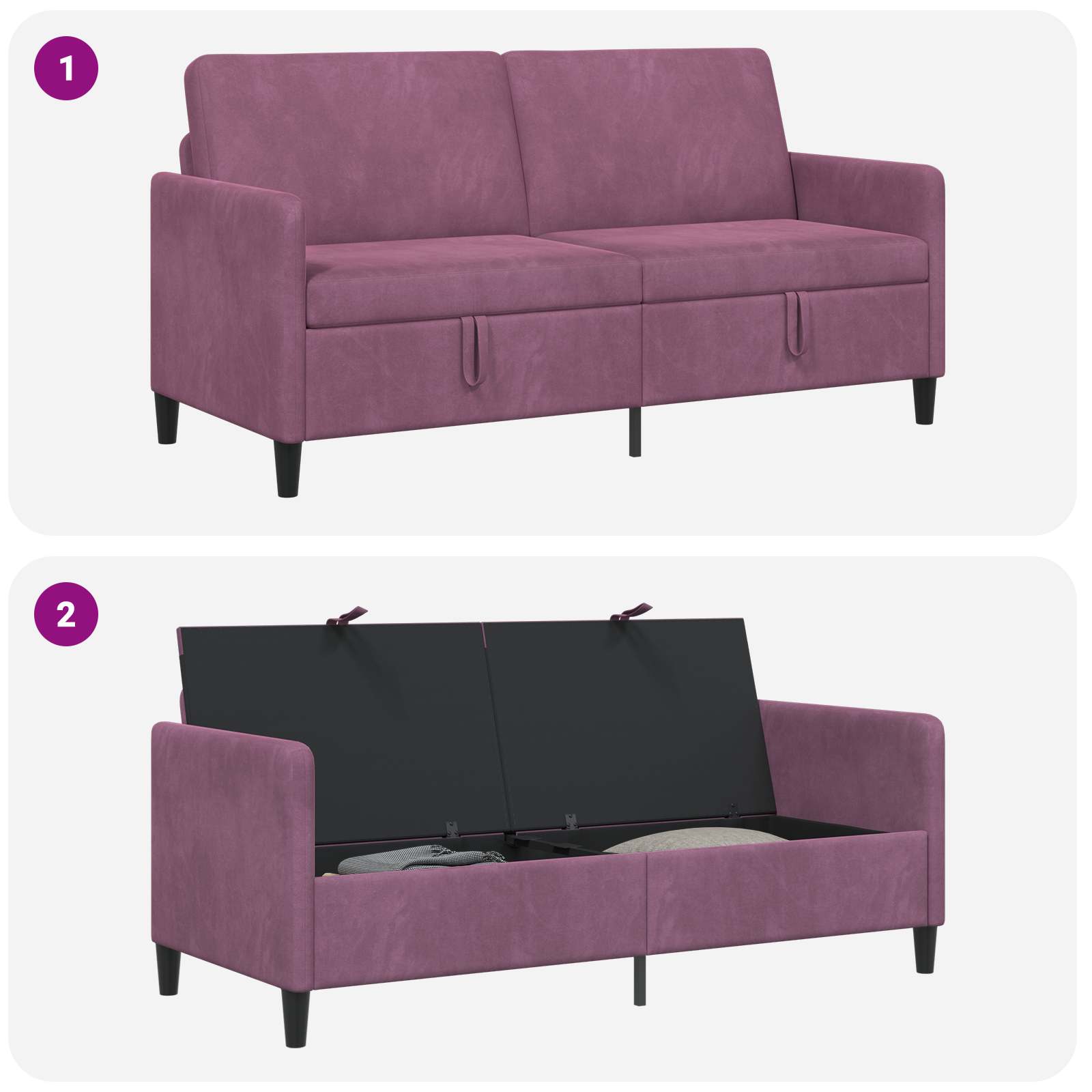 vidaXL Sofa z miejscem do przechowywania Fioletowy 172 x 78 x 87 cm