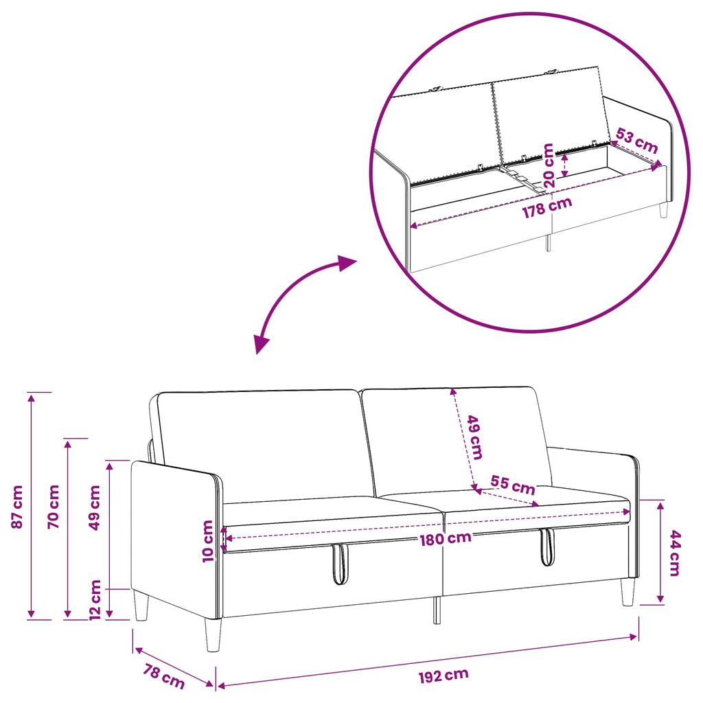vidaXL Sofa z miejscem do przechowywania Czarny 192 x 78 x 87 cm