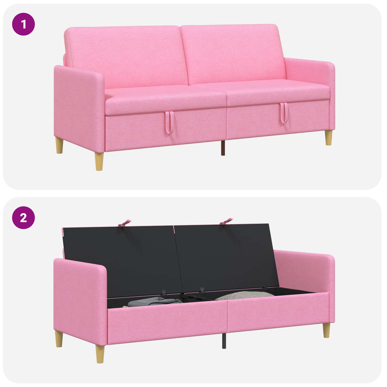 vidaXL Sofa z miejscem do przechowywania różowy 192 x 78 x 87 cm