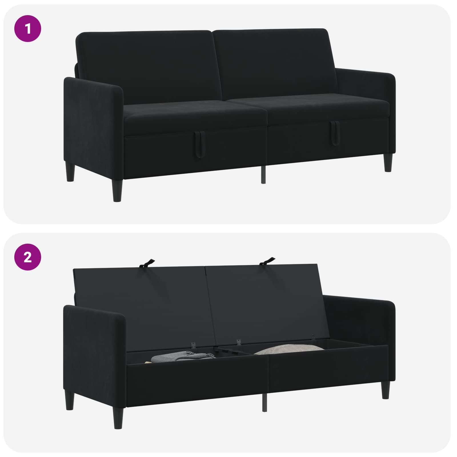 vidaXL Sofa z miejscem do przechowywania Czarny 192 x 78 x 87 cm