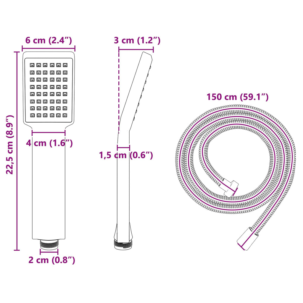 vidaXL Zestaw Główicy Prysznicowej chromowany 150 cm Stal nierdzewna
