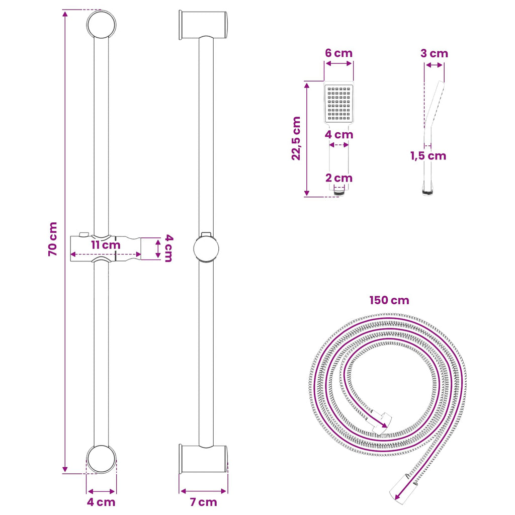vidaXL Zestaw systemu prysznicowego chromowany 70 cm Stal nierdzewna