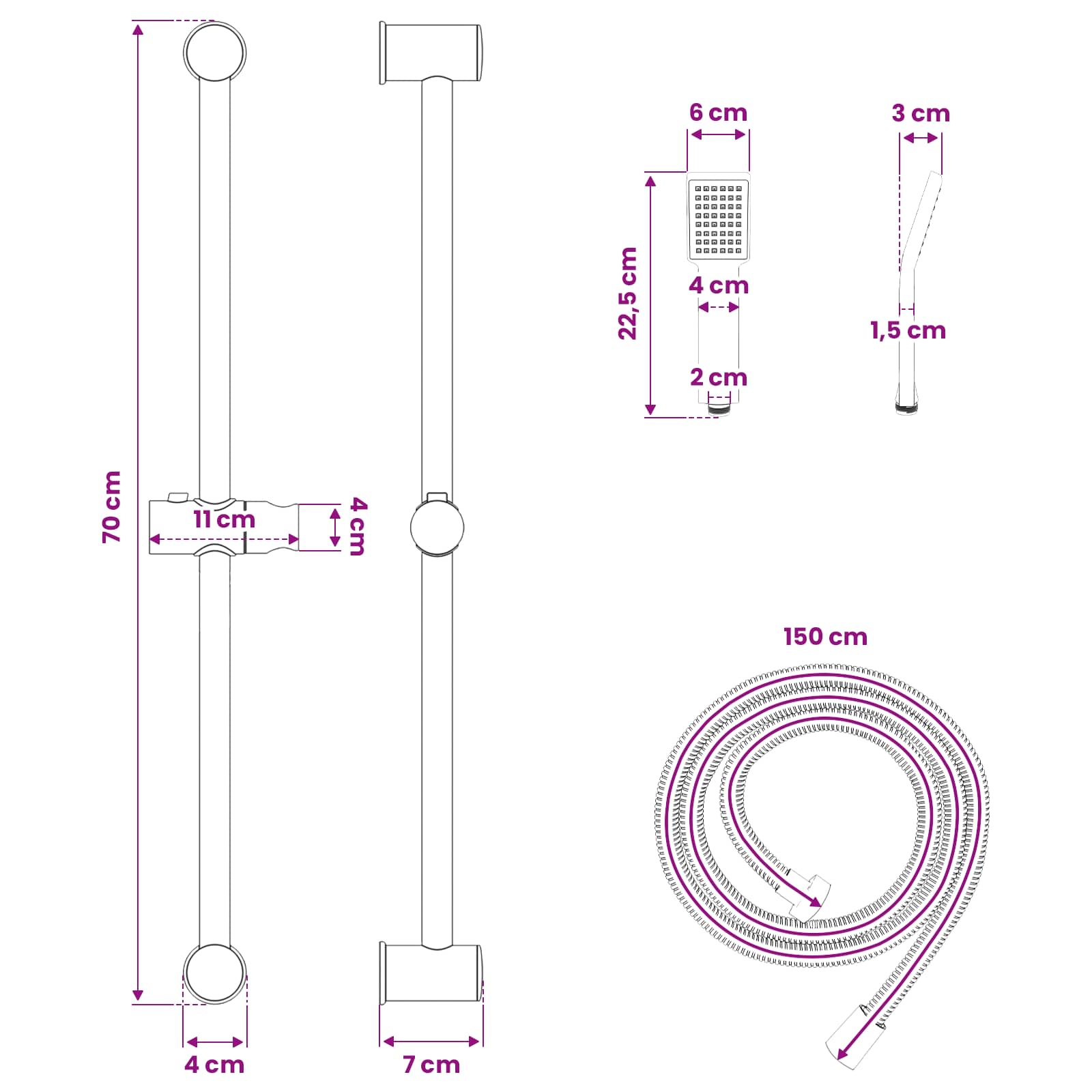 vidaXL Zestaw systemu prysznicowego chromowany 70 cm Stal nierdzewna