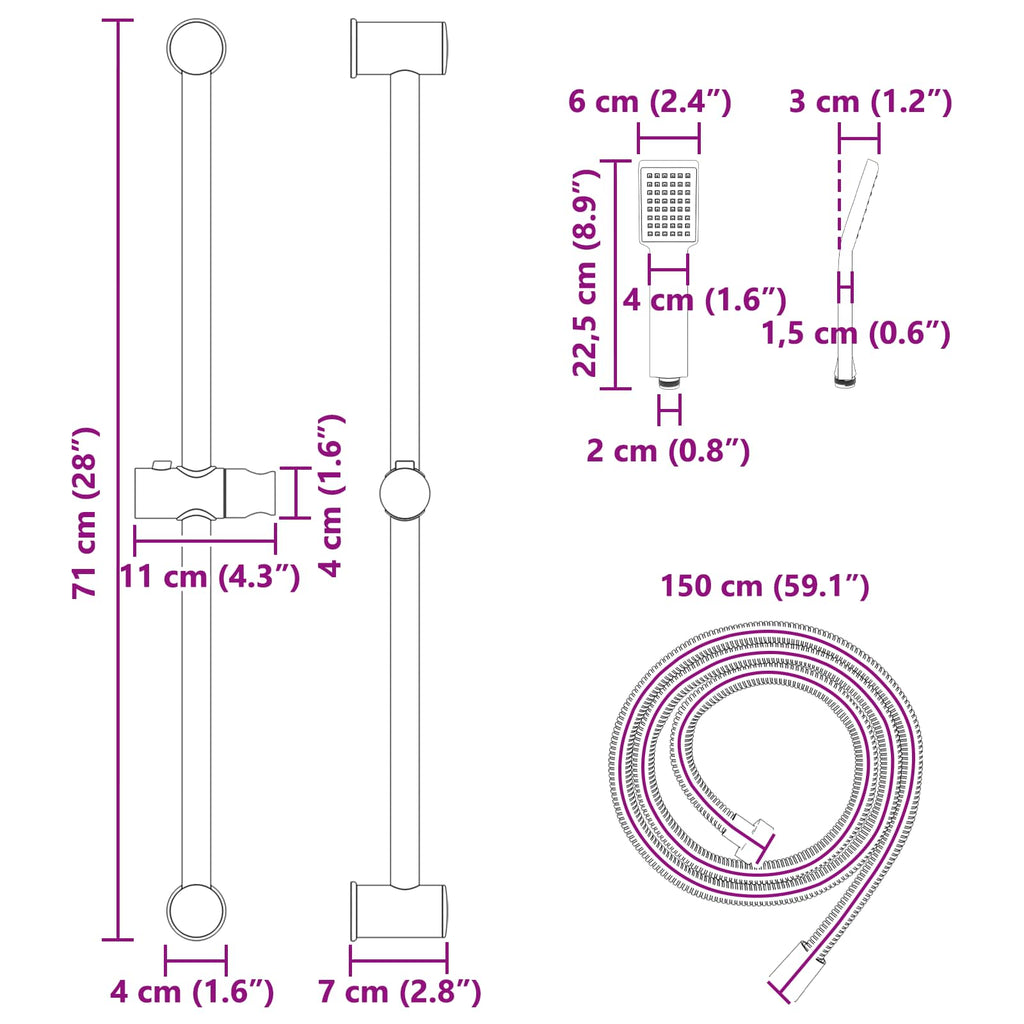 vidaXL Zestaw systemu prysznicowego Czarny 70 cm Stal nierdzewna