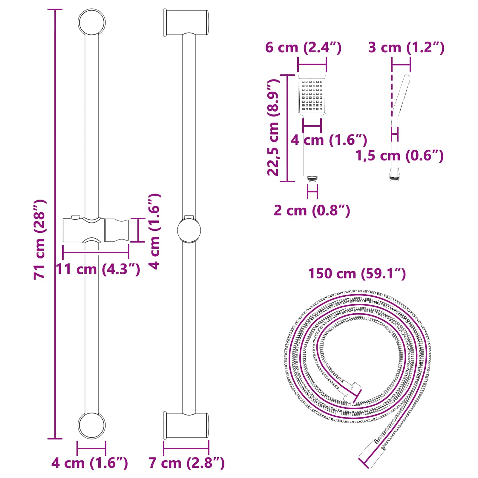 vidaXL Zestaw systemu prysznicowego Czarny 70 cm Stal nierdzewna