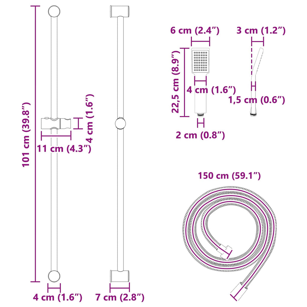 vidaXL Zestaw systemu prysznicowego Czarny 100 cm Stal nierdzewna