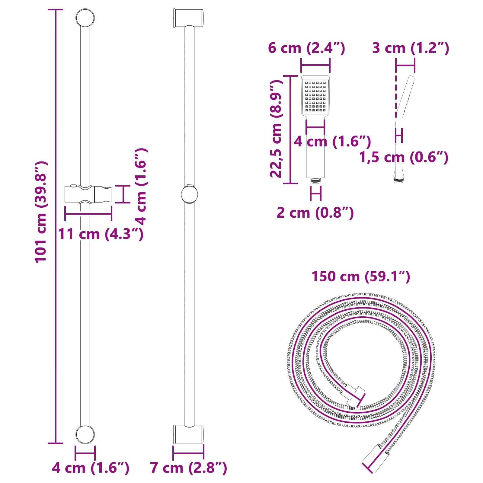 vidaXL Zestaw systemu prysznicowego Czarny 100 cm Stal nierdzewna