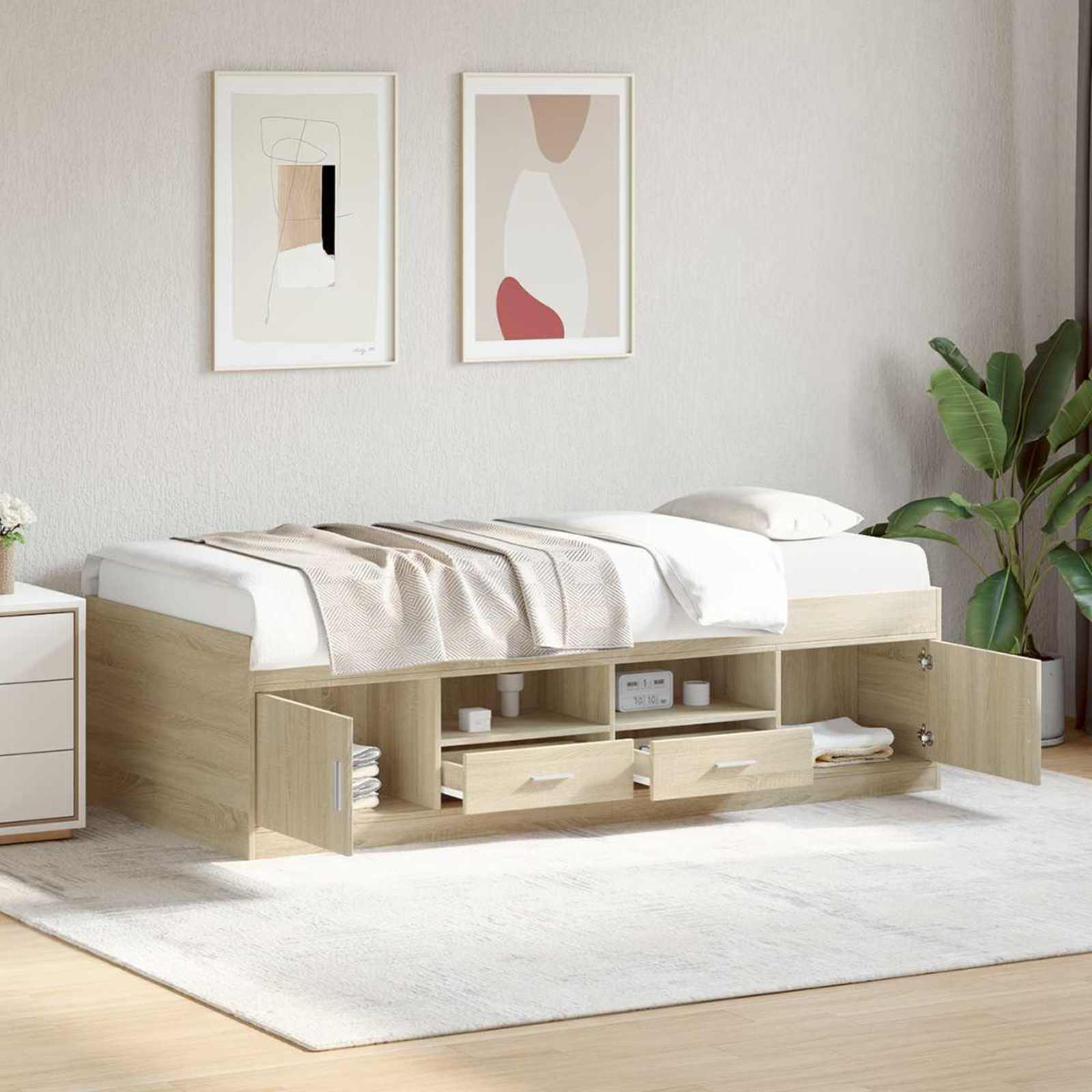 vidaXL Rama łóżka z przechowywaniem z szufladą dąb Sonoma 80 x 200 cm
