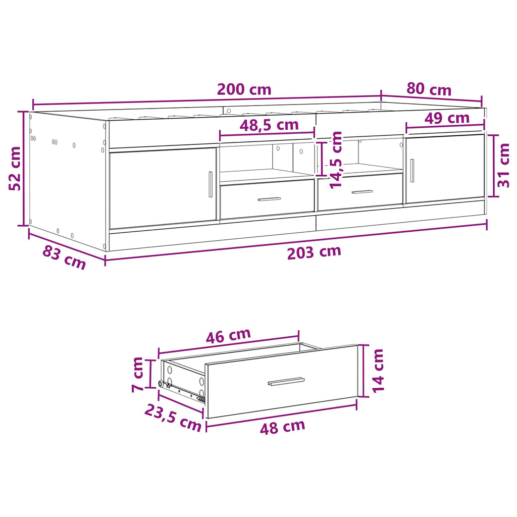 vidaXL Rama łóżka z przechowywaniem z szufladą dąb Sonoma 80 x 200 cm