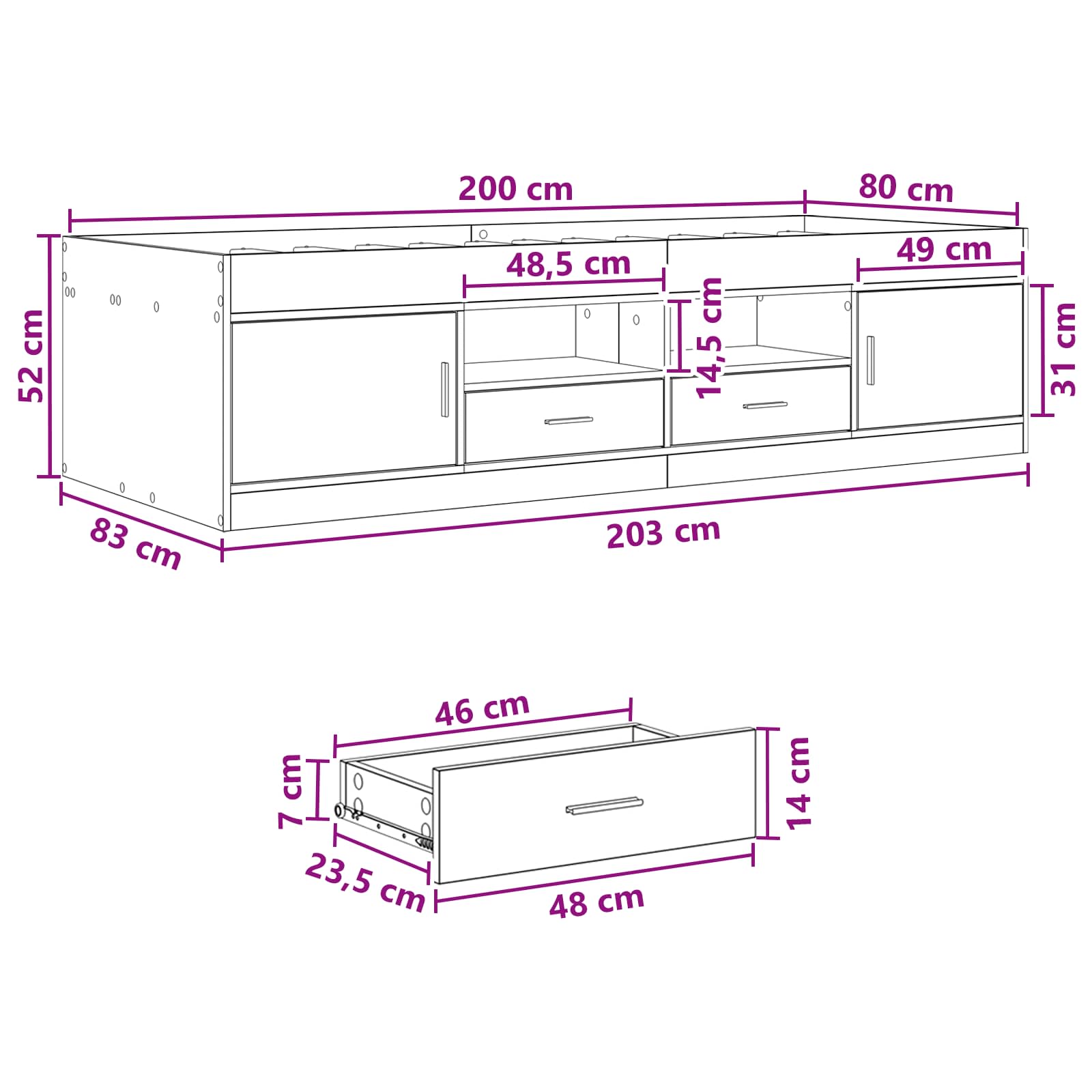 vidaXL Rama łóżka z przechowywaniem z szufladą Dąb wędzony 80 x 200 cm