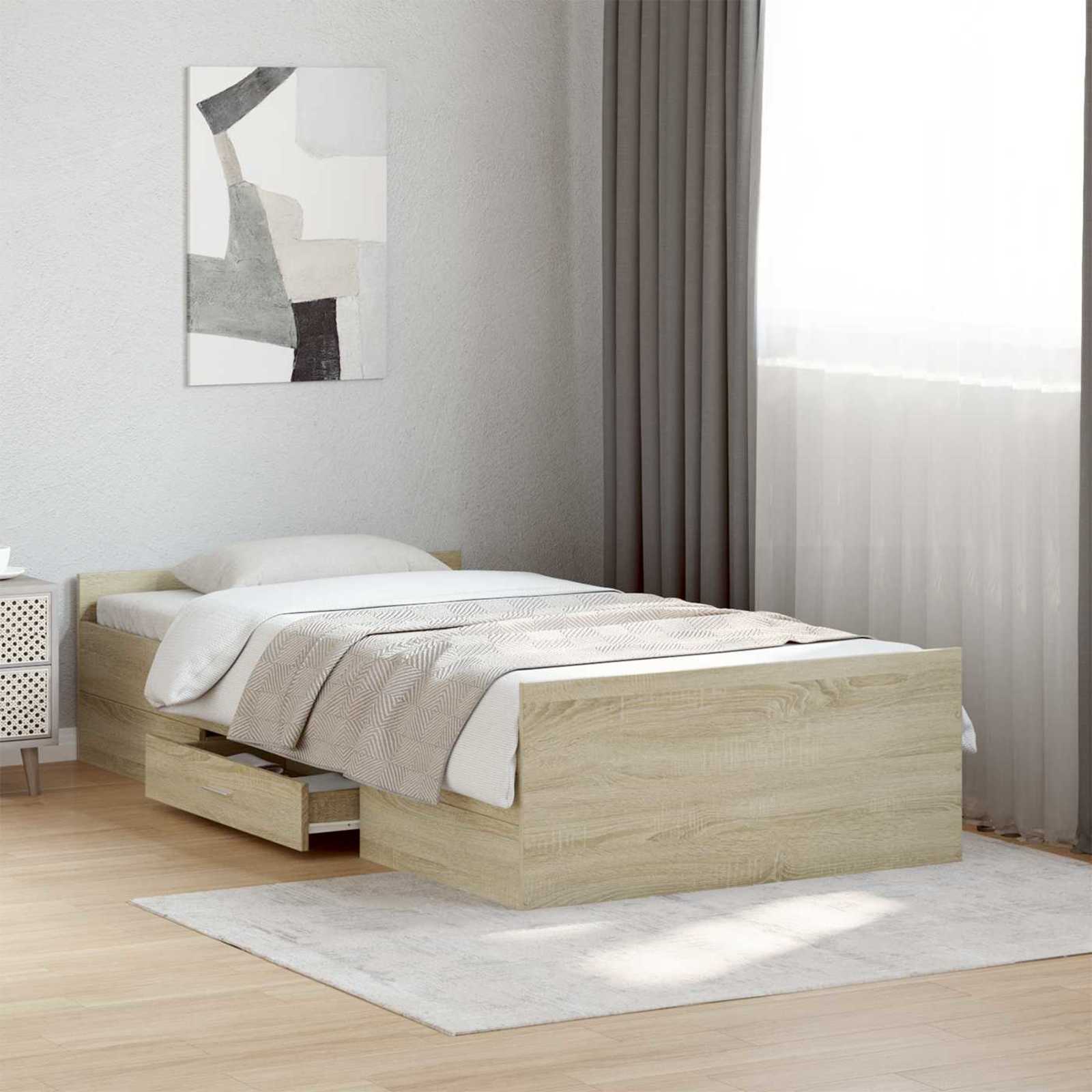 vidaXL Rama łóżka z przechowywaniem z szufladą dąb Sonoma 80 x 200 cm
