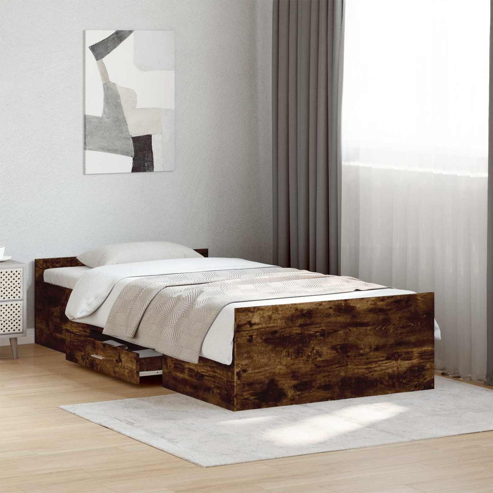 vidaXL Rama łóżka z przechowywaniem z szufladą Dąb wędzony 80 x 200 cm