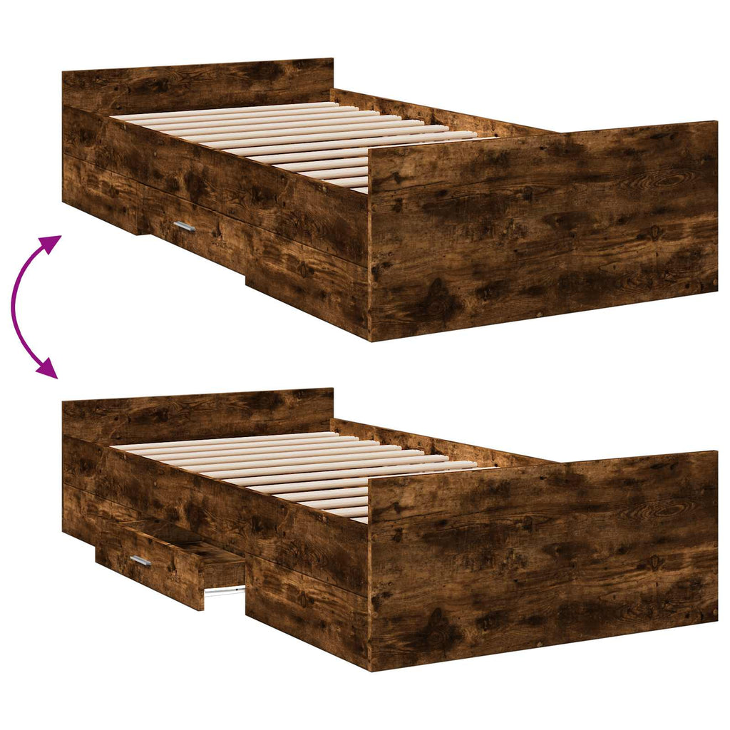 vidaXL Rama łóżka z przechowywaniem z szufladą Dąb wędzony 80 x 200 cm