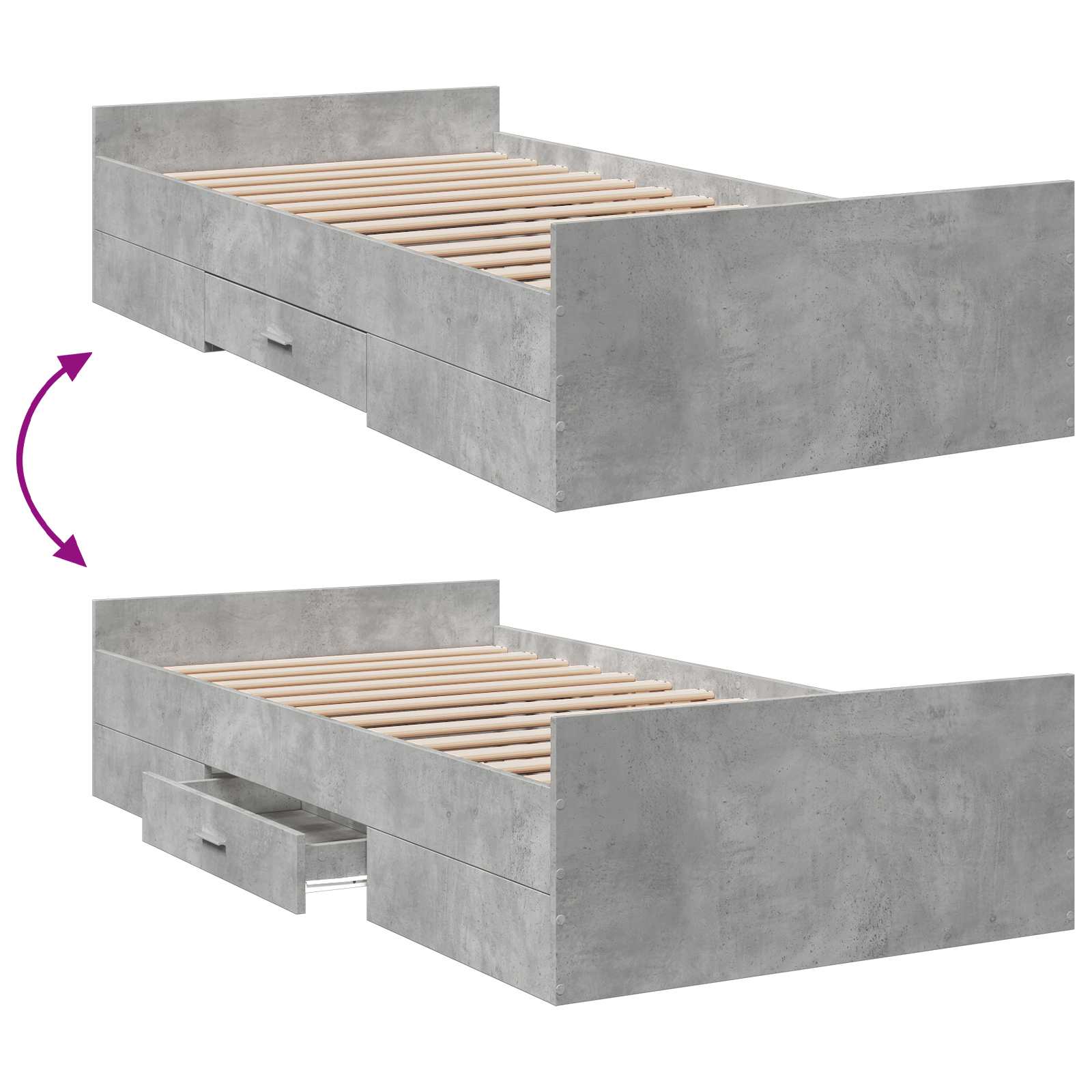 vidaXL Rama łóżka z przechowywaniem Betonowy szary 80 x 200 cm