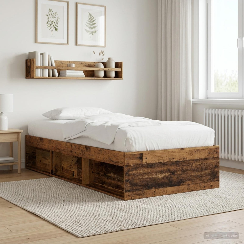 vidaXL Rama łóżka z przechowywaniem z półką Stare drewno 80 x 200 cm