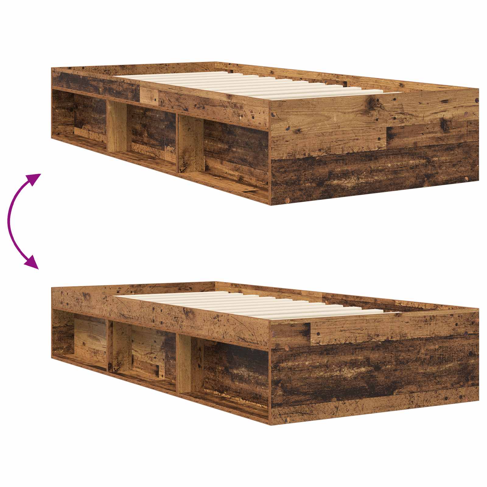 vidaXL Rama łóżka z przechowywaniem z półką Stare drewno 80 x 200 cm