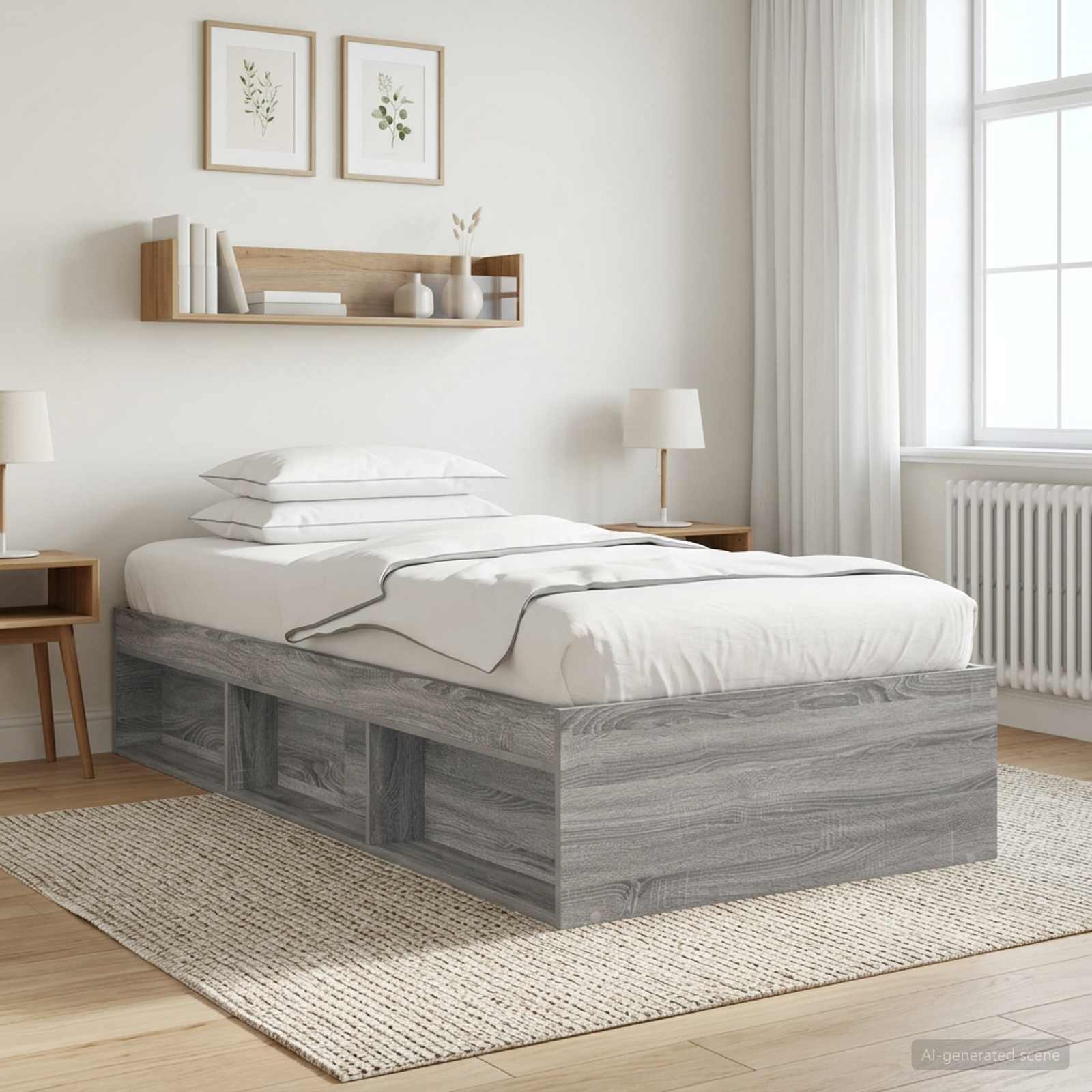 vidaXL Rama łóżka z przechowywaniem z półką Szary Sonoma 80 x 200 cm