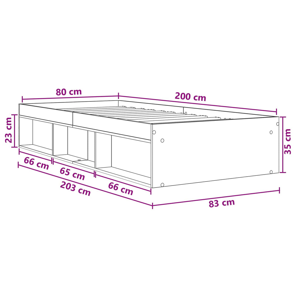 vidaXL Rama łóżka z przechowywaniem z półką Szary Sonoma 80 x 200 cm