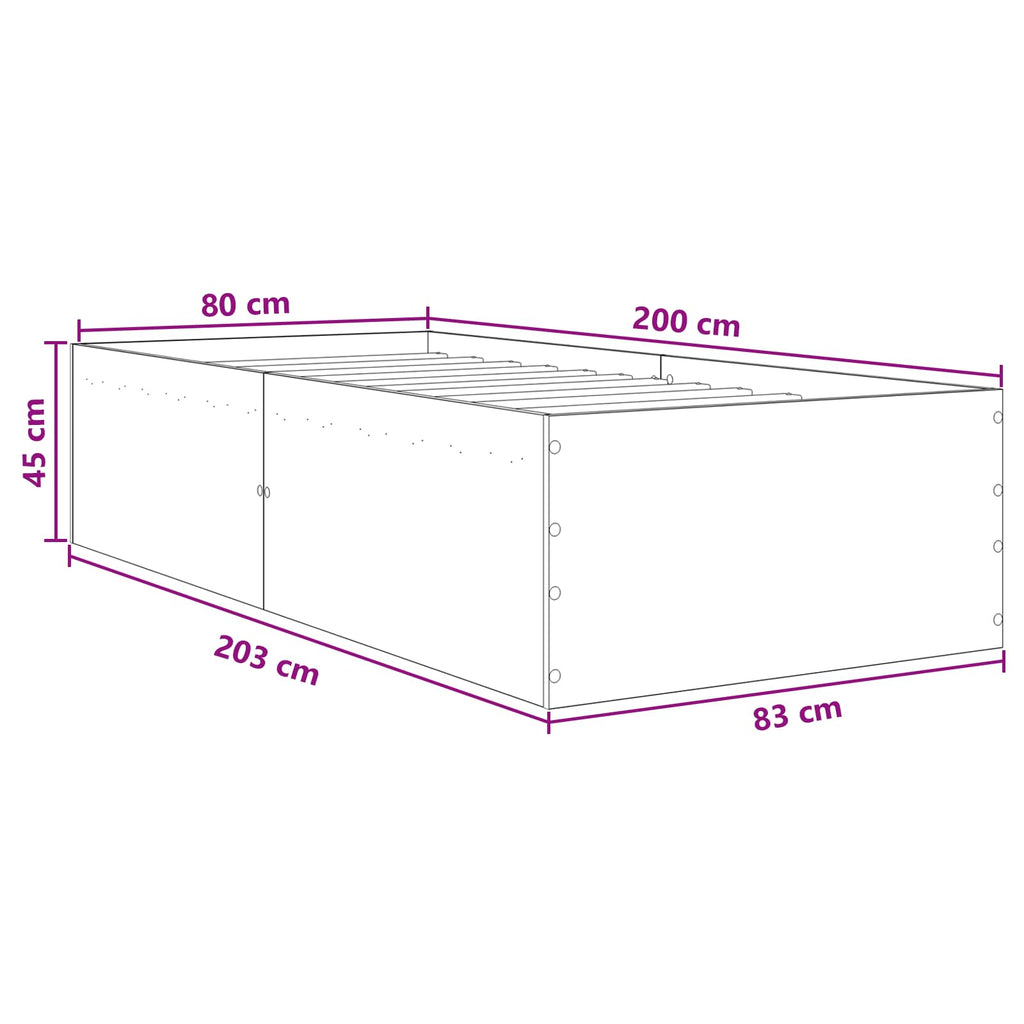 vidaXL Rama łóżka podłogowego Czarny dąb 80 x 200 cm