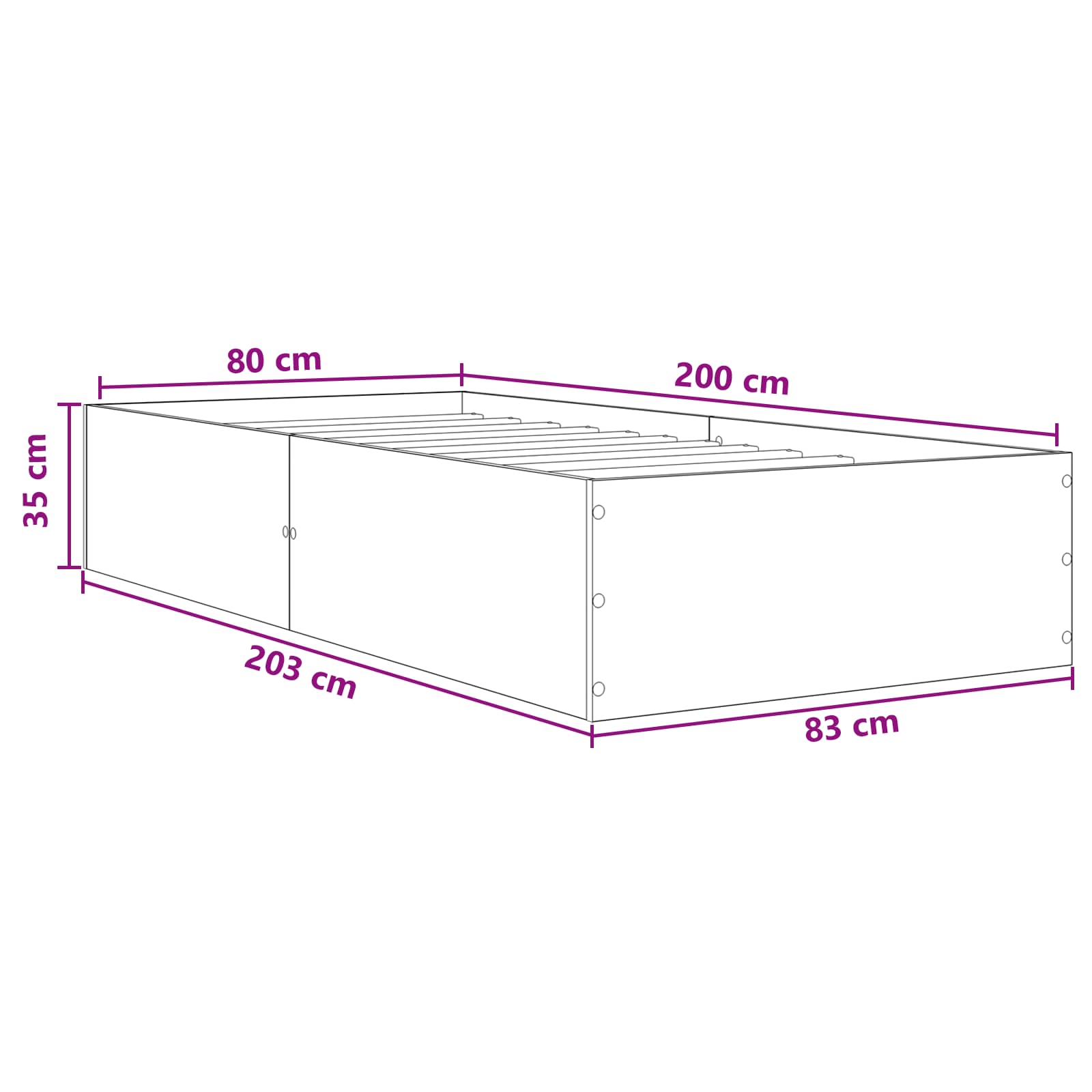 vidaXL Rama łóżka podłogowego Stare drewno 80 x 200 cm
