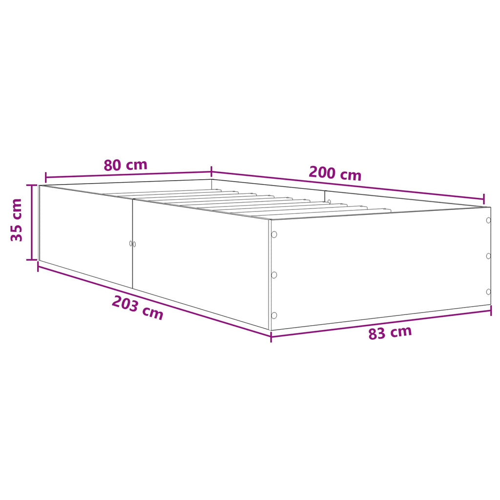 vidaXL Rama łóżka podłogowego Szary Sonoma 80 x 200 cm