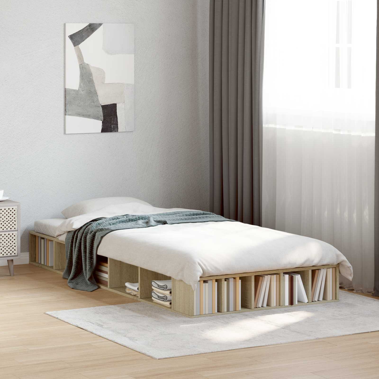 vidaXL Rama łóżka z przechowywaniem z półką dąb Sonoma 80 x 200 cm