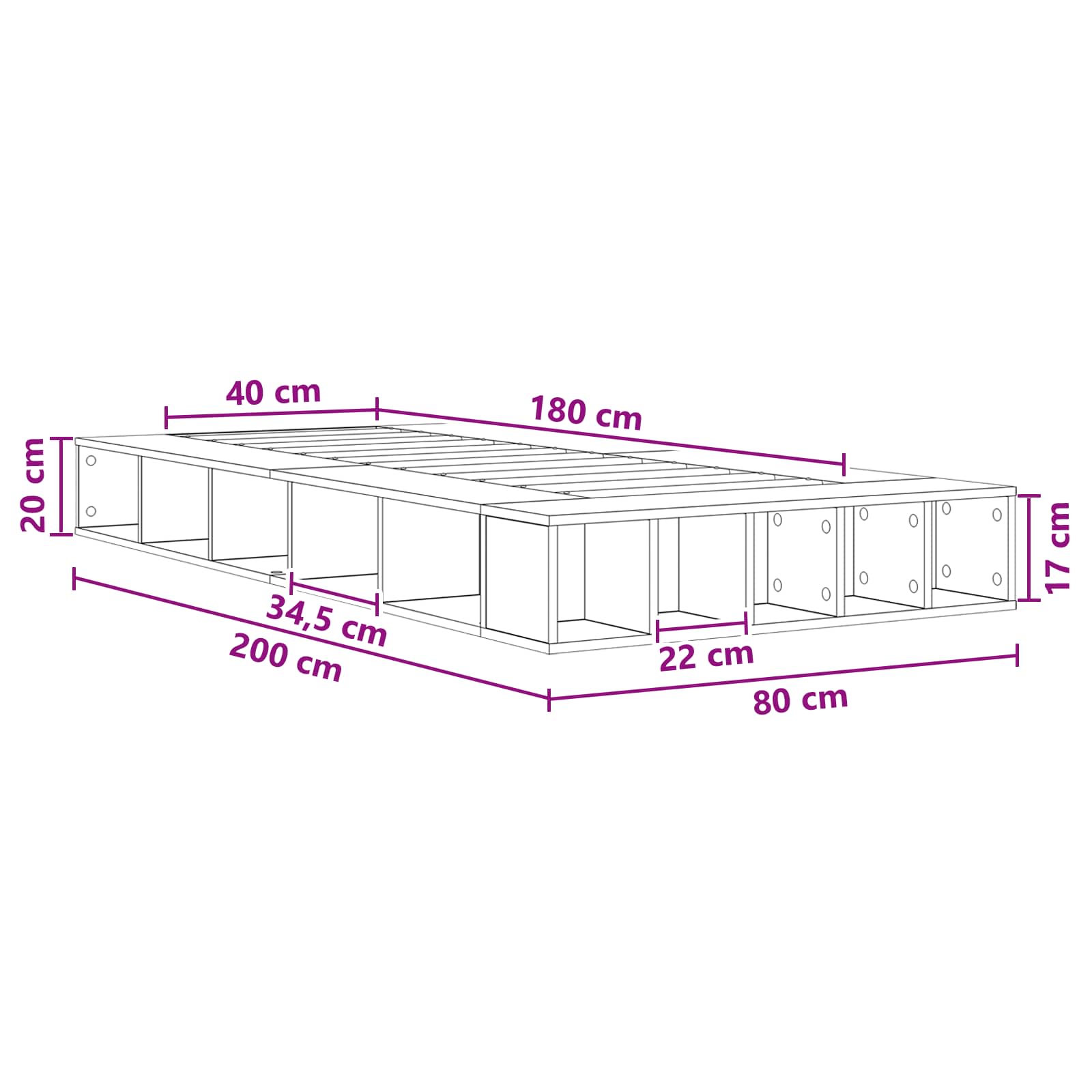 vidaXL Rama łóżka z przechowywaniem z półką dąb Sonoma 80 x 200 cm