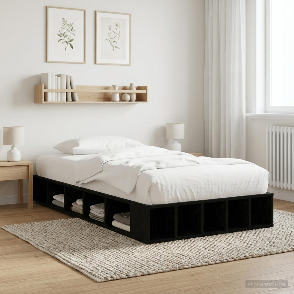 vidaXL Rama łóżka z przechowywaniem z półką Czarny dąb 80 x 200 cm